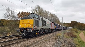 ROG Class 37 37800 powers away from Wivenhoe with two more Greater Anglia Class 321