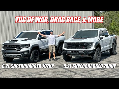 We Tested The RAM "TRX" vs. The Ford Raptor "R" - Factory Supercharged TRUCK BATTLE!!!