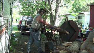 Demonstrating Using A Cordwood Buzz Saw With Slab Wood With A Teseh 8Hp Engine