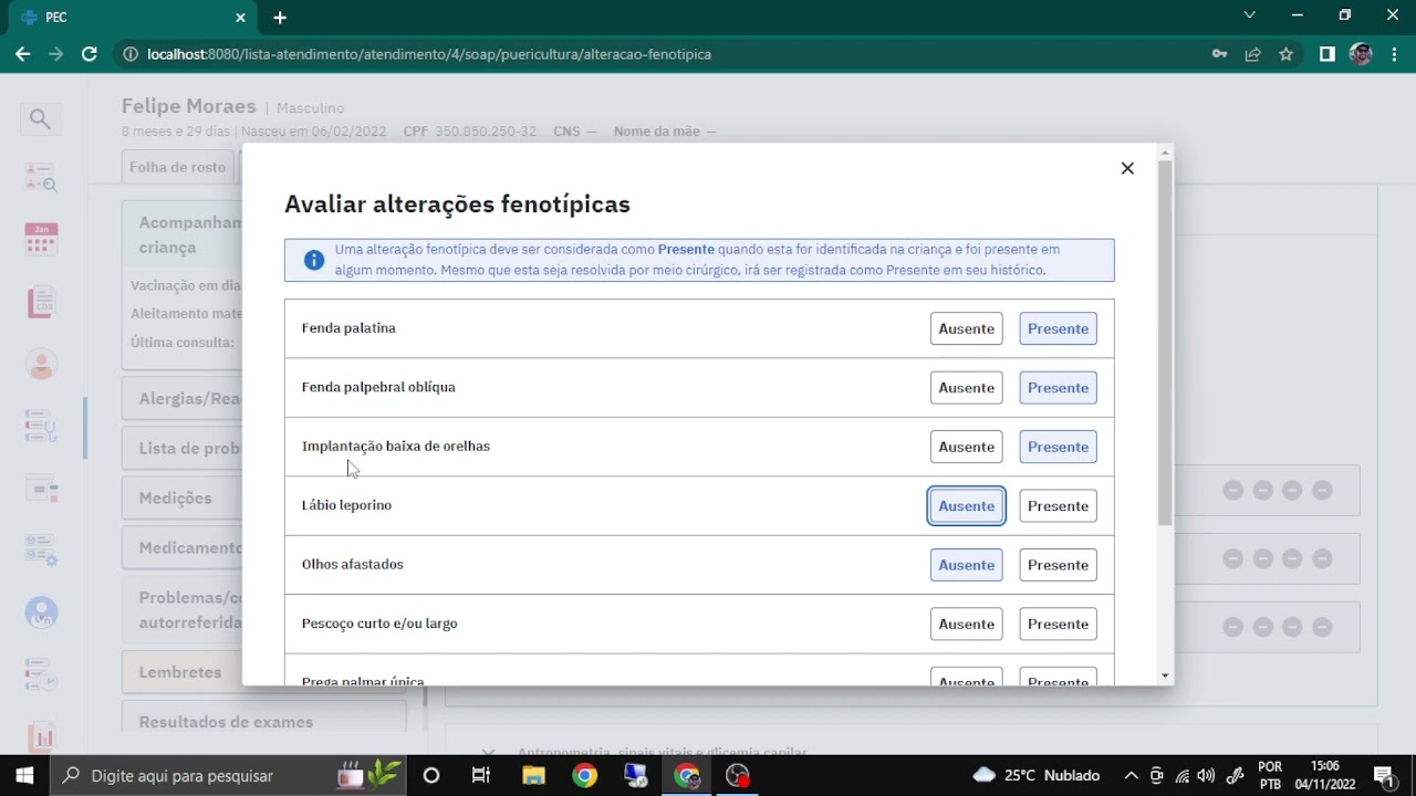 Registro de atendimento de Puericultura através do Prontuário Eletrônico do Cidadão (PEC) 5.0