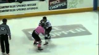 CHL Tulsa-Missouri hockey fight - Patrick Schafer vs Kyle Hood 1/26/13