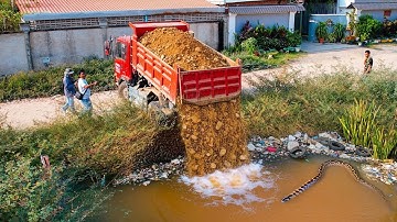 Perfectly New Landfill Project! Delete Flooded Area Using Dozer D20P Pushing Stone with 5Ton Truck