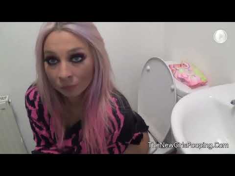 Blond girl pooping on toilet 2
