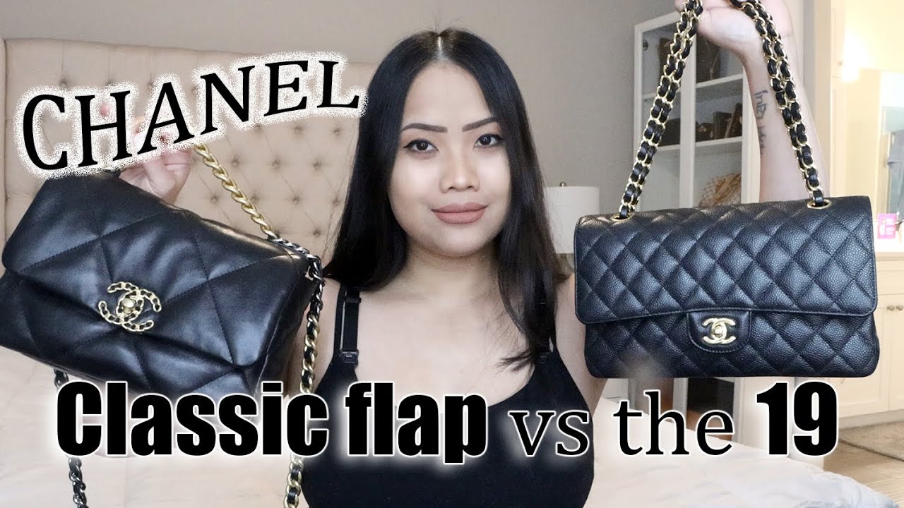 Chanel 19 handbag, Shiny lambskin, gold-tone, silver-tone &  ruthenium-finish metal, black — Fashion