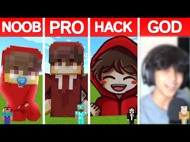 Minecraft CASH and NICO PIXEL ART BUILD CHALLENGE - NOOB vs PRO vs HACKER vs GOD class=