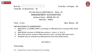 BCOM 3RD SEM HONS MANAGEMENT ACCOUNTING DEC 2020 | PTU