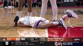 Peddy Lands HARD On Tailbone After Getting Fouled \& Hit In Face! | Phoenix Mercury vs Las Vegas Aces
