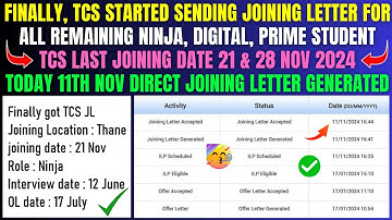 TCS PENDING NINJA, DIGITAL, PRIME JOINING LETTER OUT | DOJ ON 21 & 28 NOV | TCS NEW JOINING CRITERIA