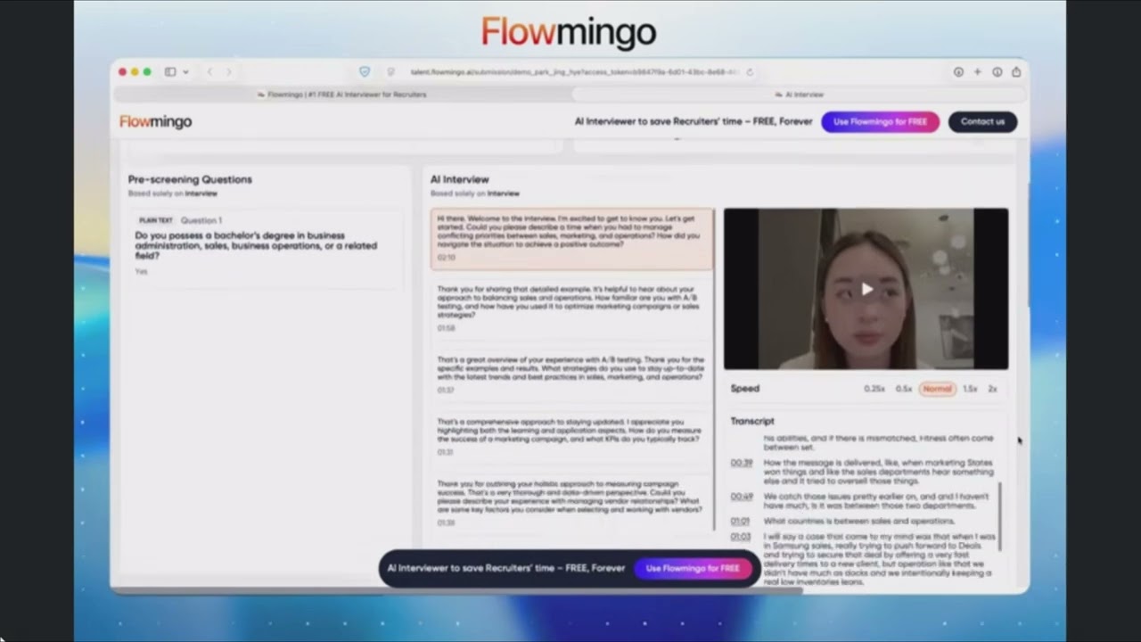 Flowmingo Product Demo Your Free, Powerful AI Interviewer That Speeds Up Hiring