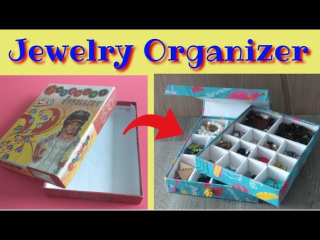 DIY - How to make Jewelry Organizer with waste Shoebox 