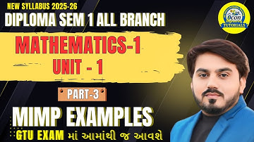DIPLOMA SEM 1 MATHEMATICS MIMP EXAMPLES || UNIT 1 DETERMINATS AND FUNCTION || MIMP FOR GTU || PART 3