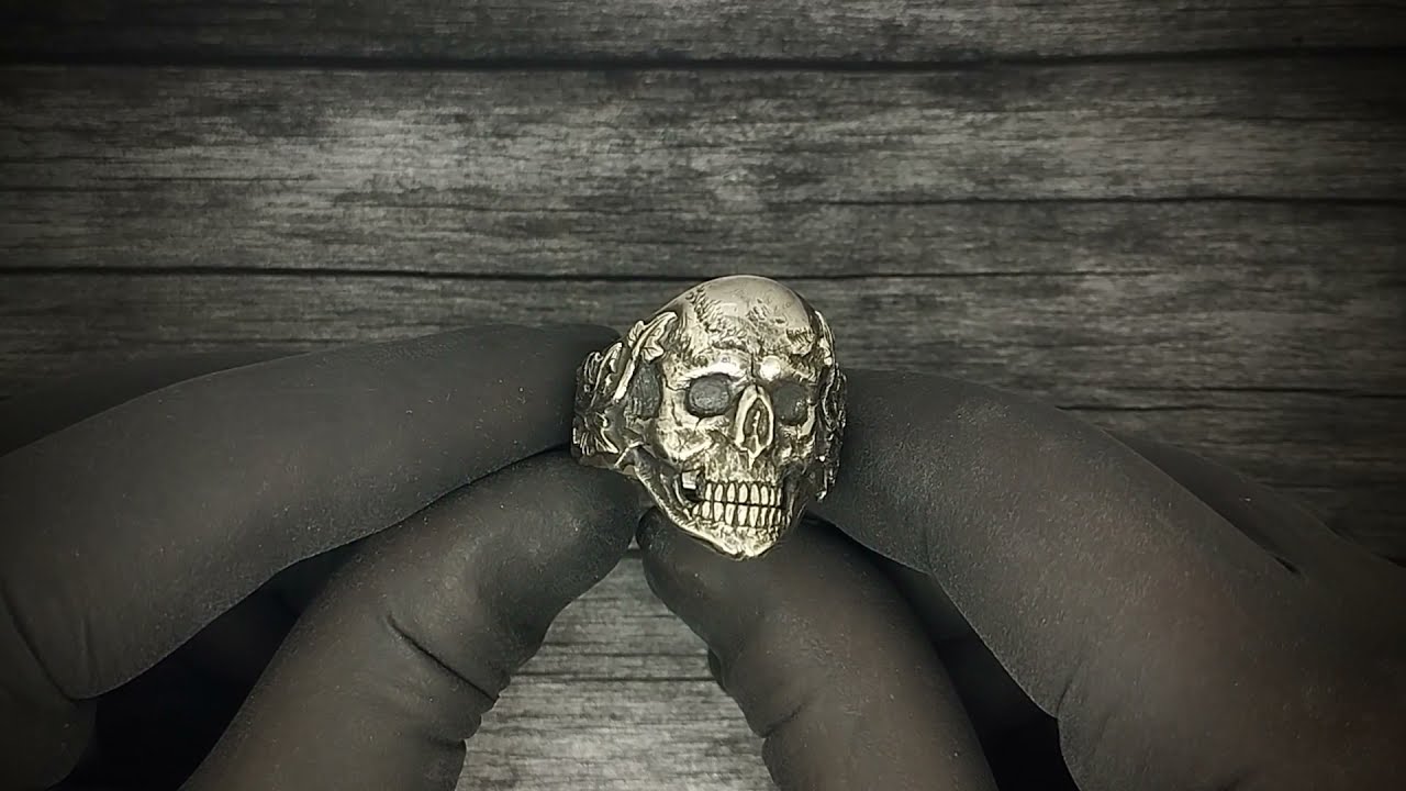 Flower Skull Ring, Blooming Flower Gothic Death Life Handmade Skull Ring Sterling Silver Biker Ring