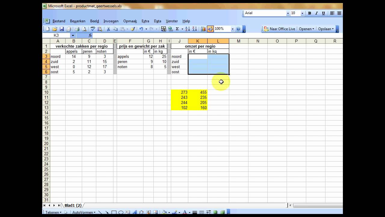 Excel: Matrixrekenen Met De Functie Productmat - Youtube