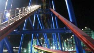 Superman Ultimate Flight at night Front Row Seat on-ride POV Six Flags Great Adventure