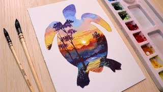 sunset easy painting landscape watercolor tutorial double exposure drawing paintings tutorials simple watercolour poster google colour paintingtube colors using watercolors