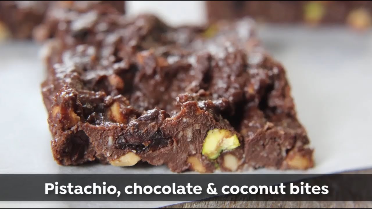 Pistachio, Chocolate & Coconut Bites | Fat Loss Recipe healthy snacks for adults