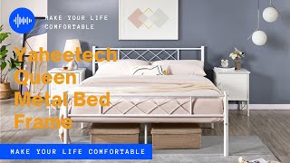 Yaheetech Metal Bed Frame w/ Cross Back Detailing (Queen White) #bedframe