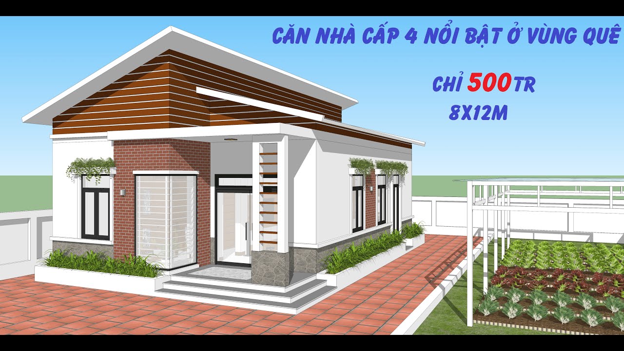 MẪU NHÀ CẤP 4 MÁI LỆCH 8x12M NỐI BẬT Ở VÙNG QUÊ ! - YouTube