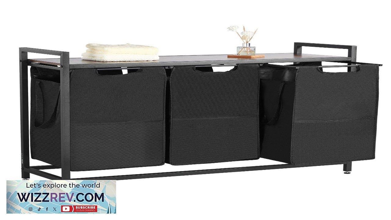 VEVOR 3 Section Laundry Sorter with Pull Out Bags Metal Frame & Wooden