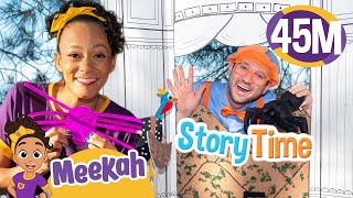 blippi and meekah sit for story time with omobola from teni tayo educational videos for kids