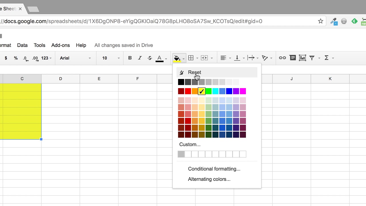 google color cell sheets change