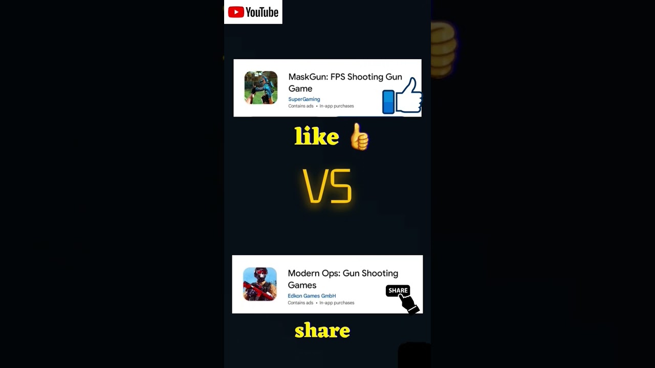 (1)MaskGun: FPS Shooting Gun Game ke liye like aur  (2)Modern Ops: Gun shooting Games ke liye share