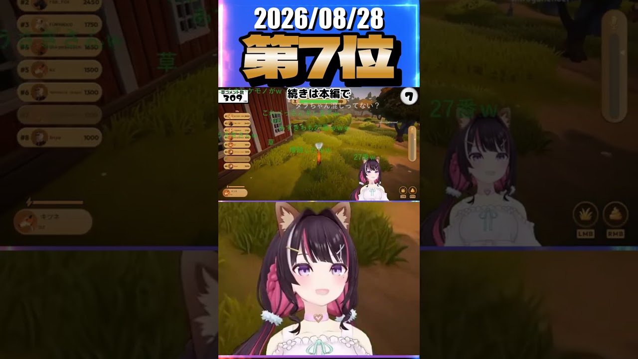 8/28 草コメント数ランキング第7位 #AZKi 0時間33分ごろ