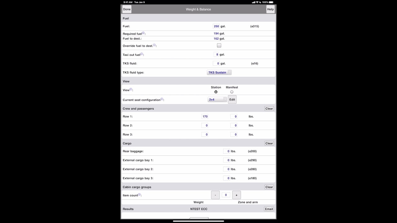 Using Weight and Balance in the Kodiak Performance App
