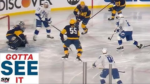 GOTTA SEE IT: Brayden Point Bats Puck Out Of Mid-Air From Slot For Beauty Goal Against Predators