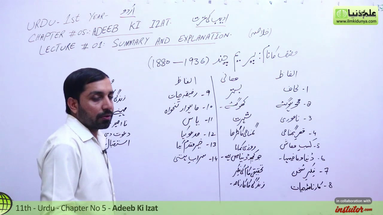 First Year Urdu,Chapter 5,lec 1,Summary & Explanation-Adeeb Ki Izat-11th class Urdu