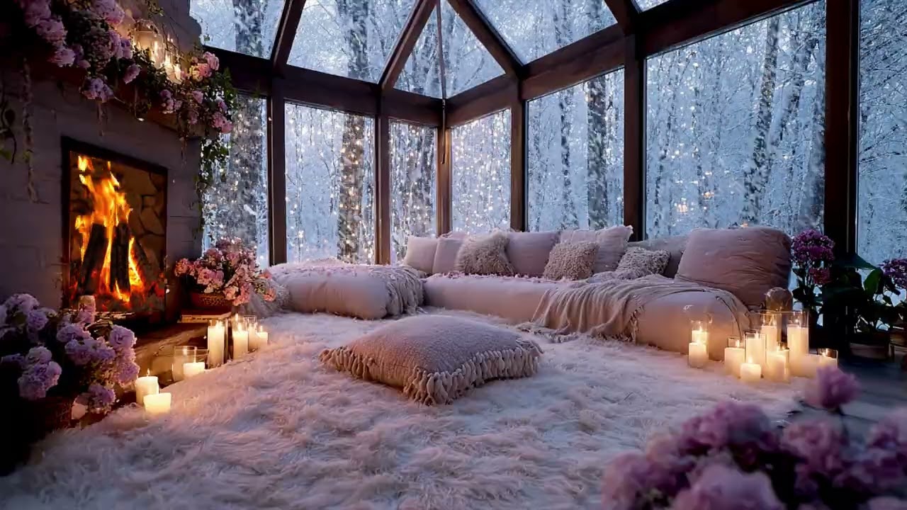 3 Hours Cozy Fireplace & Falling Snow Piano | Warm Winter Ambience for Deep Sleep & Relaxation 🔥❄️🎹