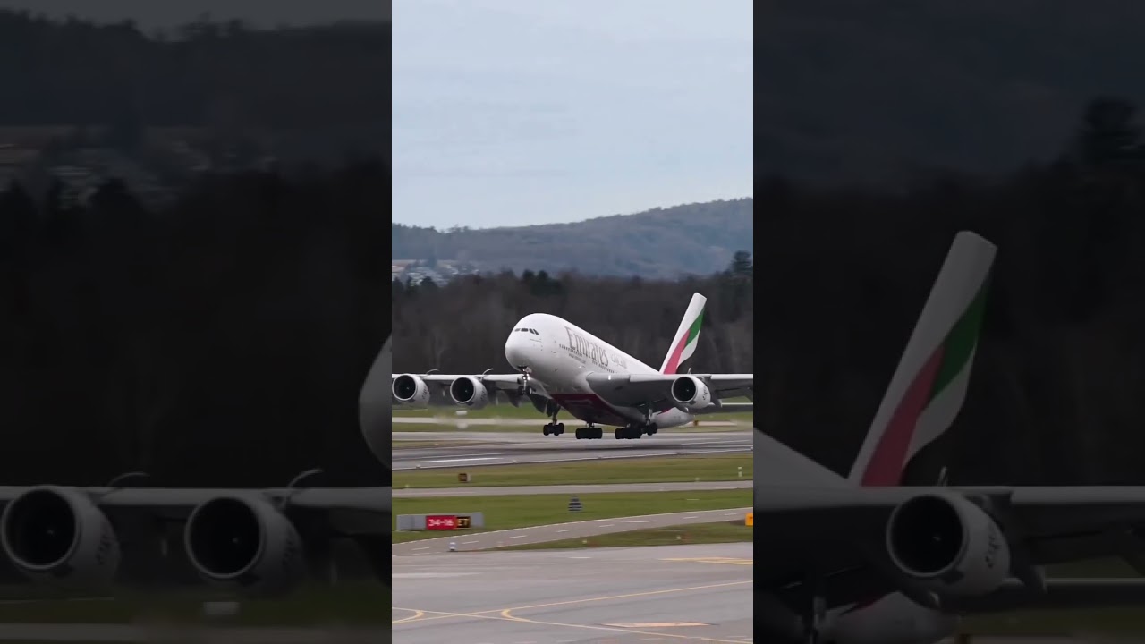 Взлет самого большого самолета A-380  