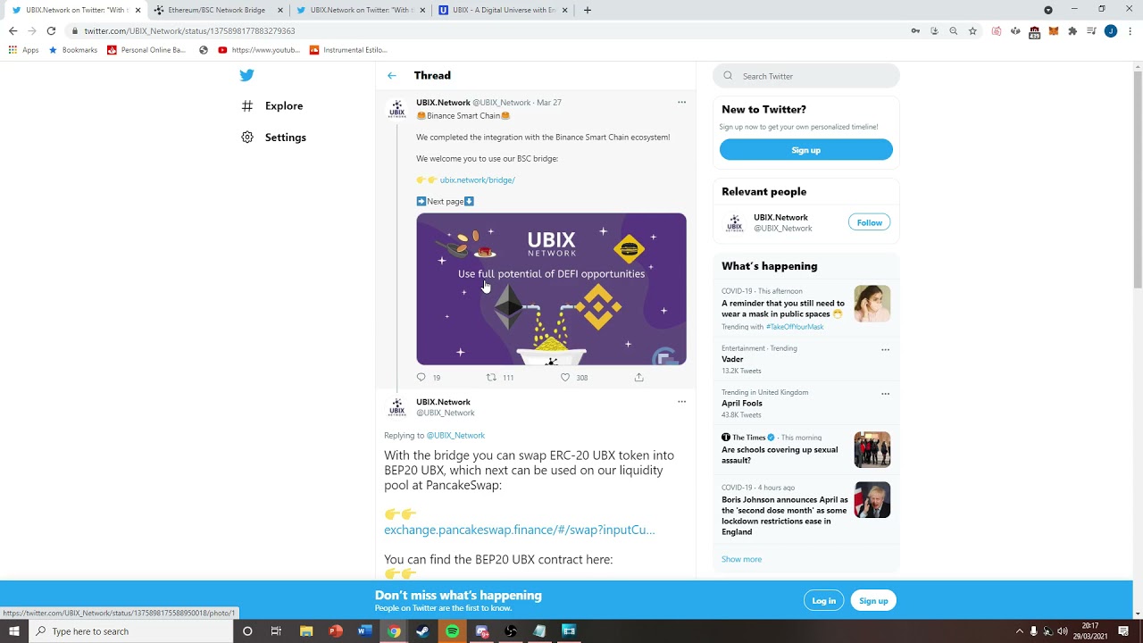 UBX Binance Smart Chain Intergration! Pancake Swap Listing Soon! UBX Discord!