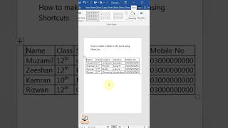 How to create a table with shortcuts in MS Word #mswordshorts