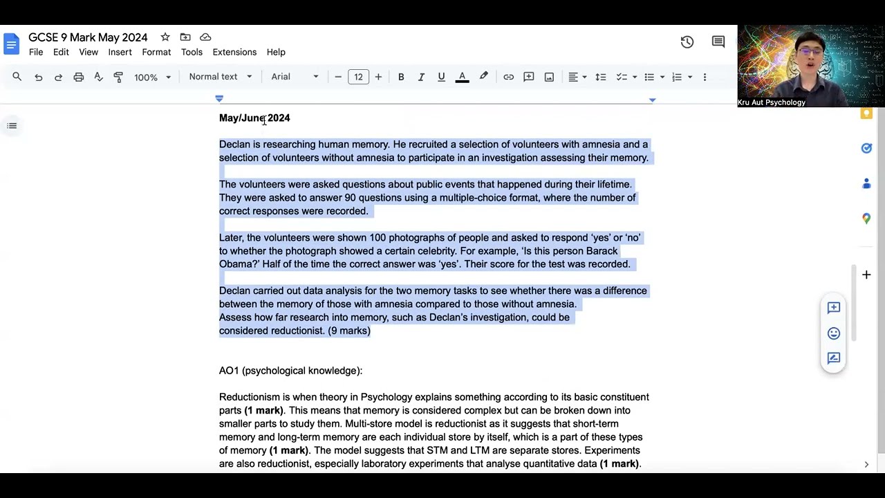 Psychology GCSE Edexcel 9 Mark May/June 2024 Model Answer & Issues and Debates Guide (Thai Version)