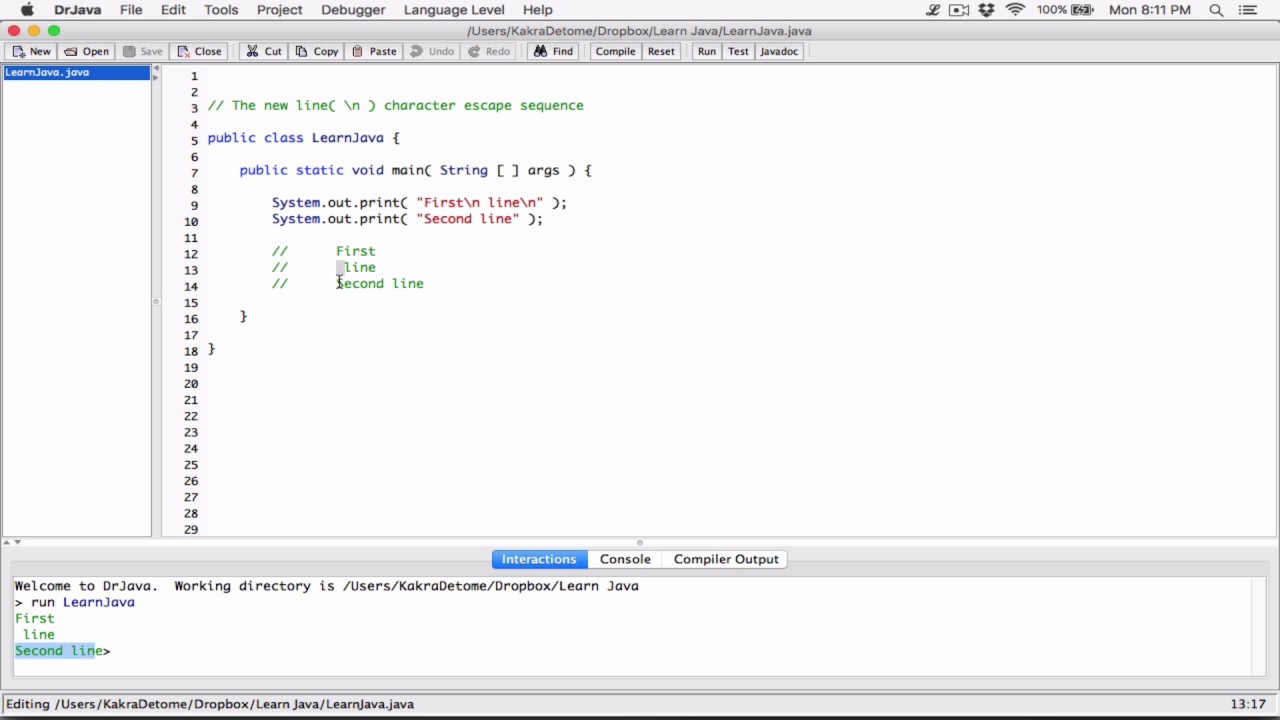 Mangler klinke prioritet 7. The new line( \n ) character / escape sequence - Learn Java - YouTube