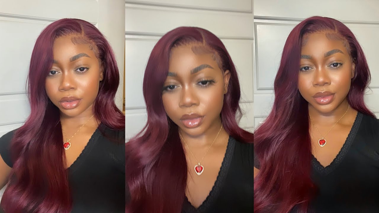🍒GLUELESS 99J BURGUNDY RED frontal install  ft. Unice hair