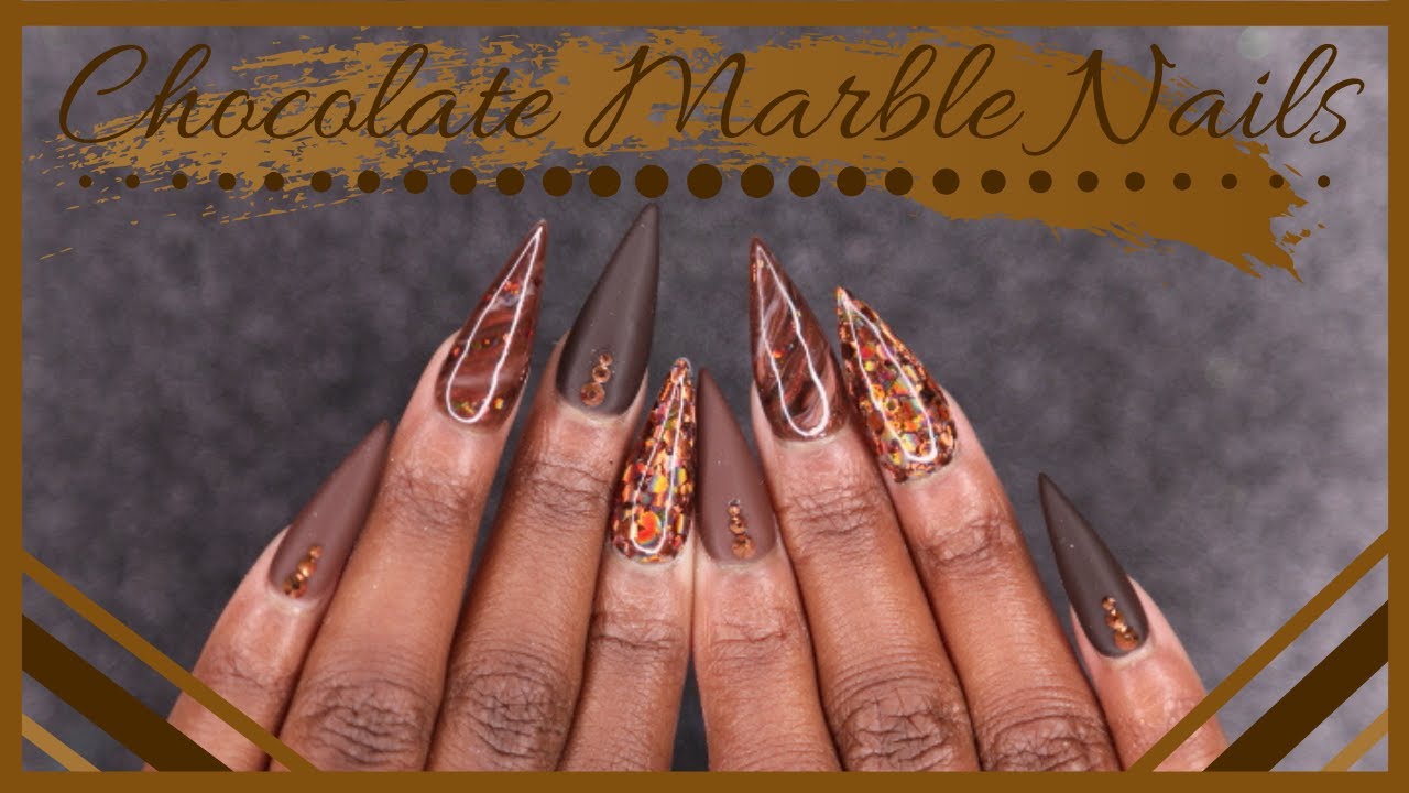 Custom Press on Nails fake nails Handmade 20pc set chocolate brown marble  coffin | eBay