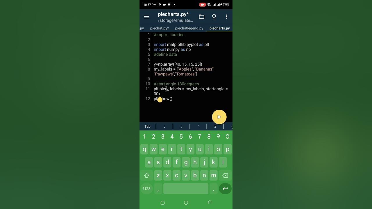 draw pie chart with start angle in pythonpython YouTube
