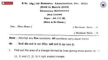 BSC 1ST SEM AG ELEMENTARY MATHEMATICS AC MAR 2024 | DBRAU