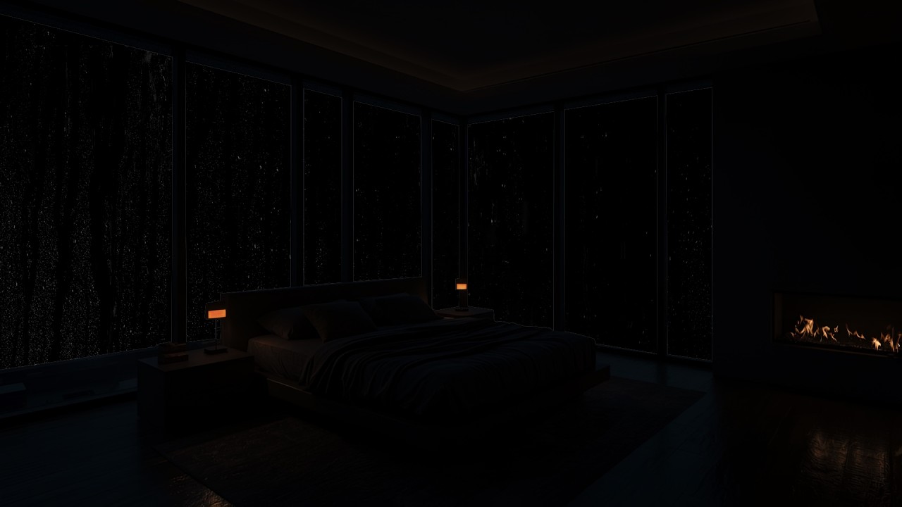 Relax and Refocus with Rain and Fireplace Ambience in a Peaceful bedroom