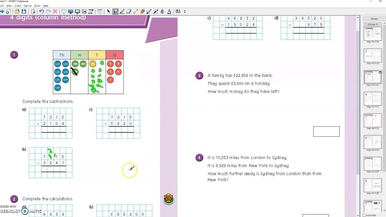 Subtraction with more than 4 digits - column method - 19.05.20 - YouTube