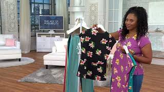 Denim & Co. Favorite Jersey Printed Floral V-Neck Cap Sleeve Top on QVC