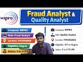 Wipro Fraud Analyst &amp; Quality Analyst Jobs in Hyderabad ||👌Wipro Direct Interviews || #jobshyderabad