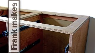 I have made a frame for the tops of the cabinets out of 3/4 inch birch plywood. This frame will help hold the various cabinets together 