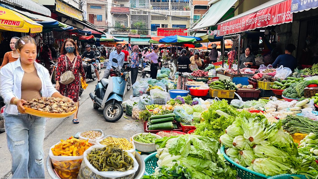 Exploring Cambodia Wet Market- The Best Breakfast, Lunch, Snacks, Fresh Fruit, Vegetables, Meat 