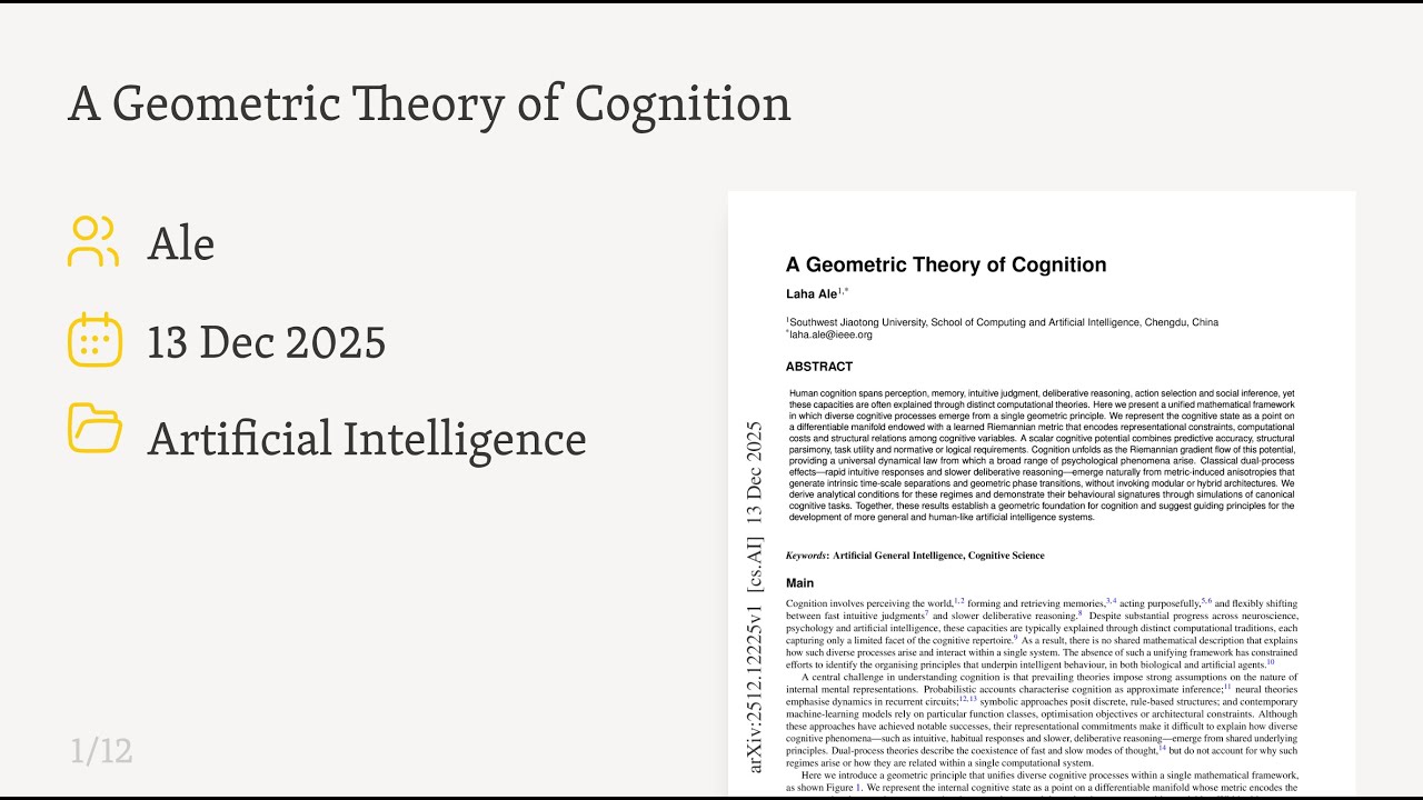 The Geometry of Thought: A Unified Theory of Cognition (2512.12225)