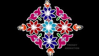 Flower rangoli design 17*1dots with colors  | Chukkala muggulu | muggulu |