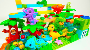 SATISFYING BUILDING BLOCKS  MARBLE Run ASMR Helicopter, Crocodile, Dinosaur Course