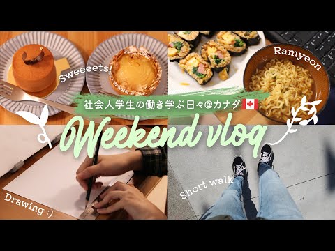 社会人学生の働き学ぶ日々@カナダ|study vlog、3食ラミョン食べた雨の日曜日、有給取ったのに病院行っただけの月曜日、ちょっとASMR